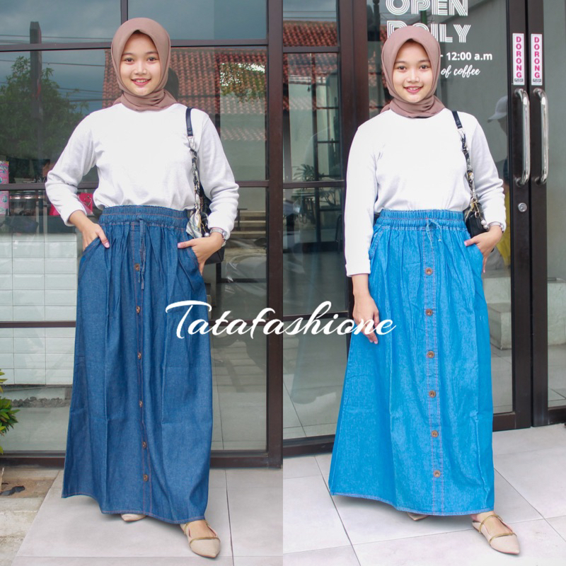 ROK JEANS DEWASA / ROK JEANS MODEL KANCING / ROK KANCING JEANS
