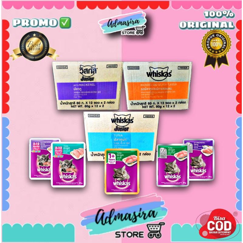 WHISKAS Pouch 1 Dus Box isi 28pcs sachet makanan kucing basah 1 karton