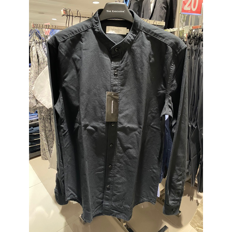 Kemeja Hitam krah sanghai lengan panjang Pria brand Executive(S-XXL)