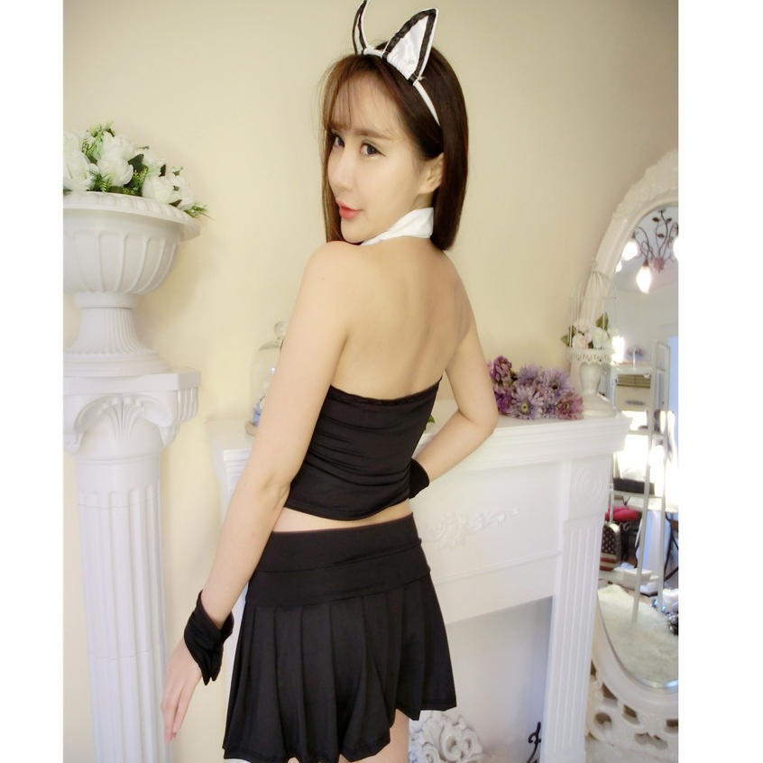 Lingerie Murah Cosplay Sexy halter Seragam Catwoman Lingerie (sedikit luntur noda) A390