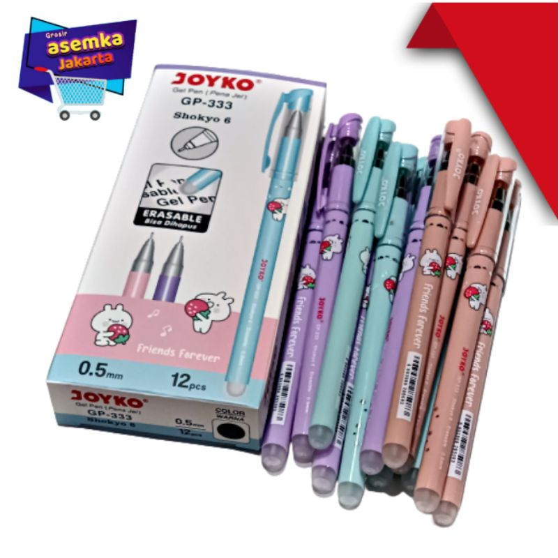 Bolpen Pulpen Joyko GP-333 Shokyo 6 Gel Dapat dihapus 12pcs