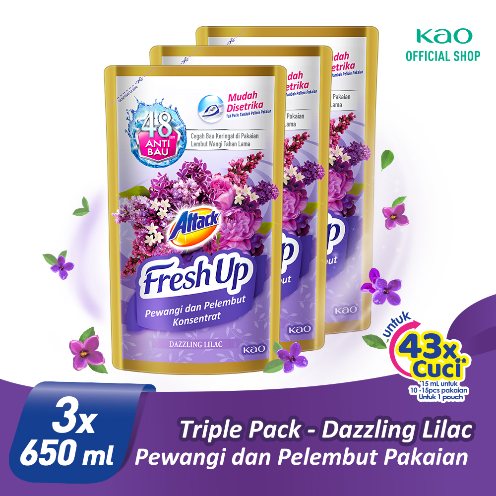 Attack Fresh Up Softener Pewangi Dazzling Lilac 650 mL Triple Pack
