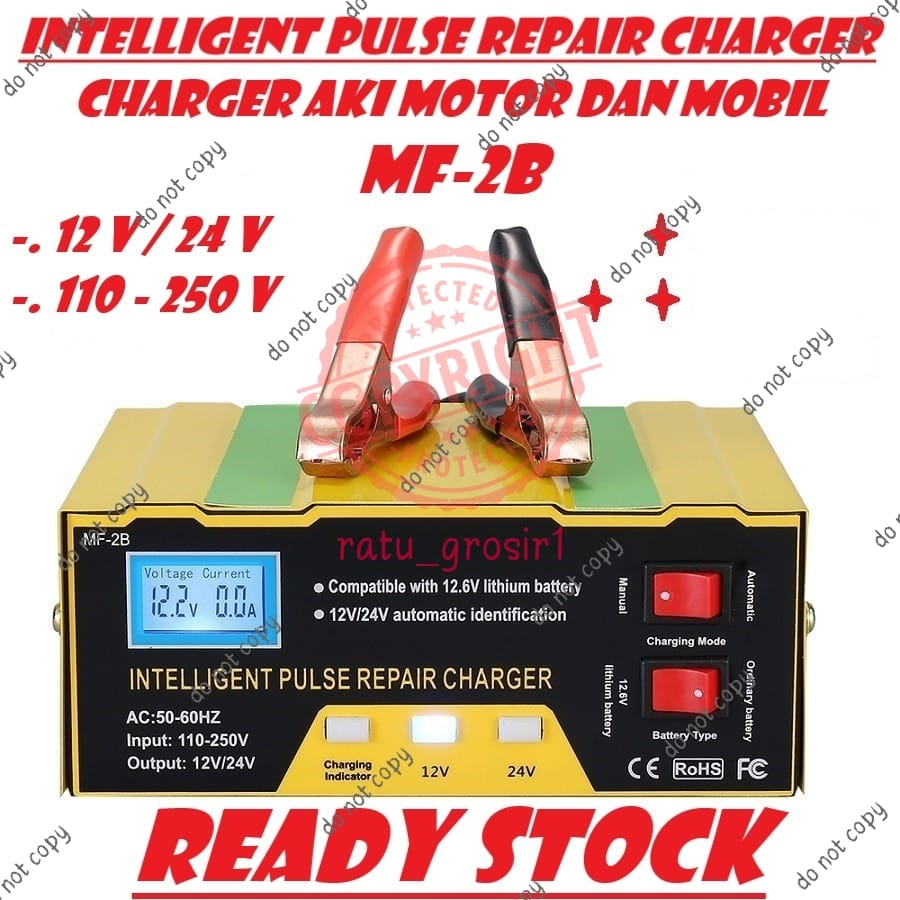 Charger Aki Mobil Motor 12V 24V DC 6-105AH MF-2B Smart Battery Charger