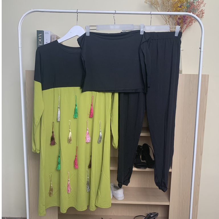 HOPYLOVY SALE - Sabia Set Setelan Wanita Bahan Jersey Model Rumbai