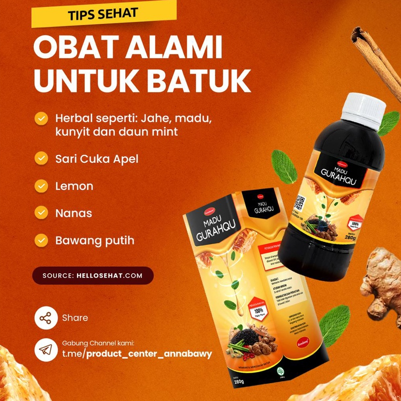 Madu Batuk GURAHQU Madu Flu &amp; Batuk ( Batuk Kering, Batuk Berdahak)