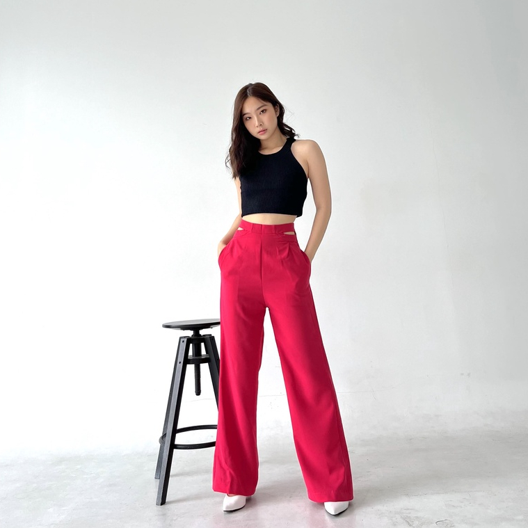 Beryl Cut Out Pants / Celana Cut Out Wanita / Hight Waist Korean Pants