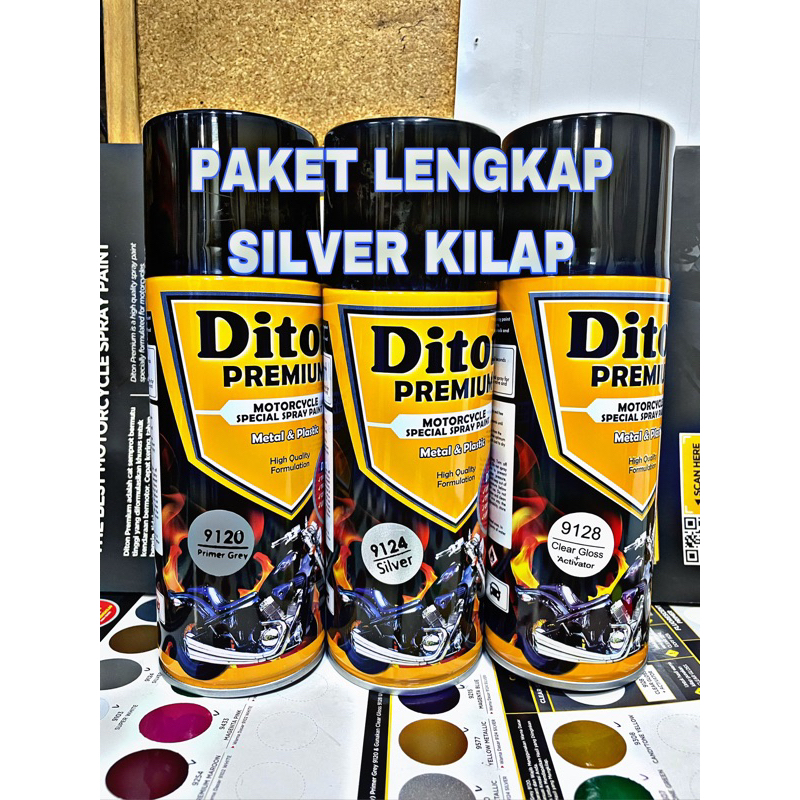 PAKET LENGKAP cat semprot warna SILVER MENGKILAP ( silver glossy) - diton premium