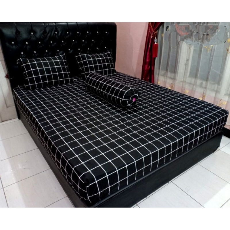 Sprei 180X200 160x200 Seprai Katun Aesthetic Homemade Karakter Motif Murah Bunga Hitam Kotak tidak luntur adem tidur nyenyak