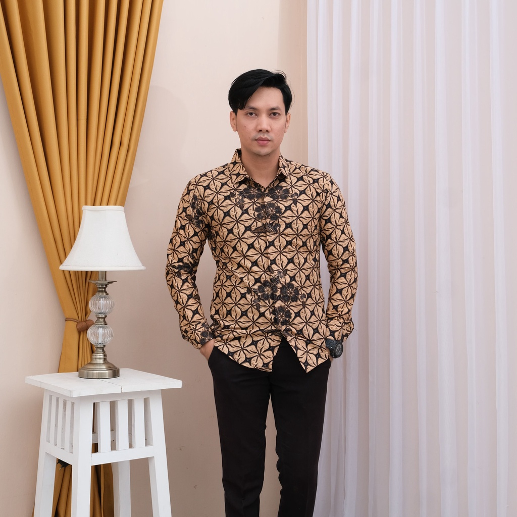 BAJU BATIK PRIA LENGAN PANJANG SLIM FIT PREMIUM FURING ADEM MODERN KEMEJA CASUAL FORMAL S M L XL XXL ACARA KONDANGAN KJ 04