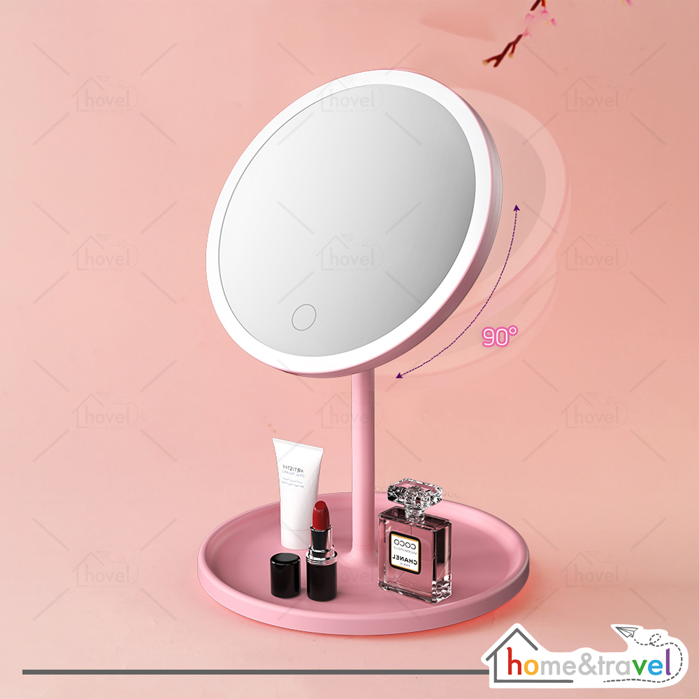 HOVELSHOP Desktop LED Cermin Rias Makeup Mirror Rotasi 90 Derajat Touchscreen Bulat Free Charge