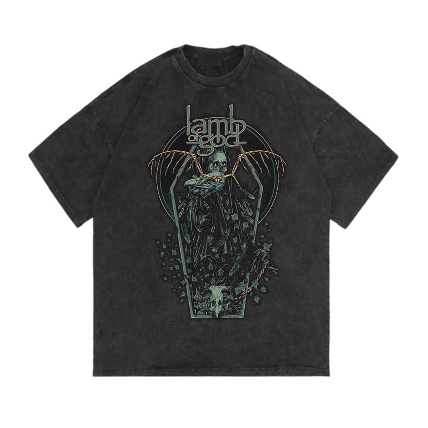 HAPI BASIC "LAMB OF GOD SKULL" T-Shirt | Regular T-shirt | Stone Wash Washing Washed  | Kaos Band Vi