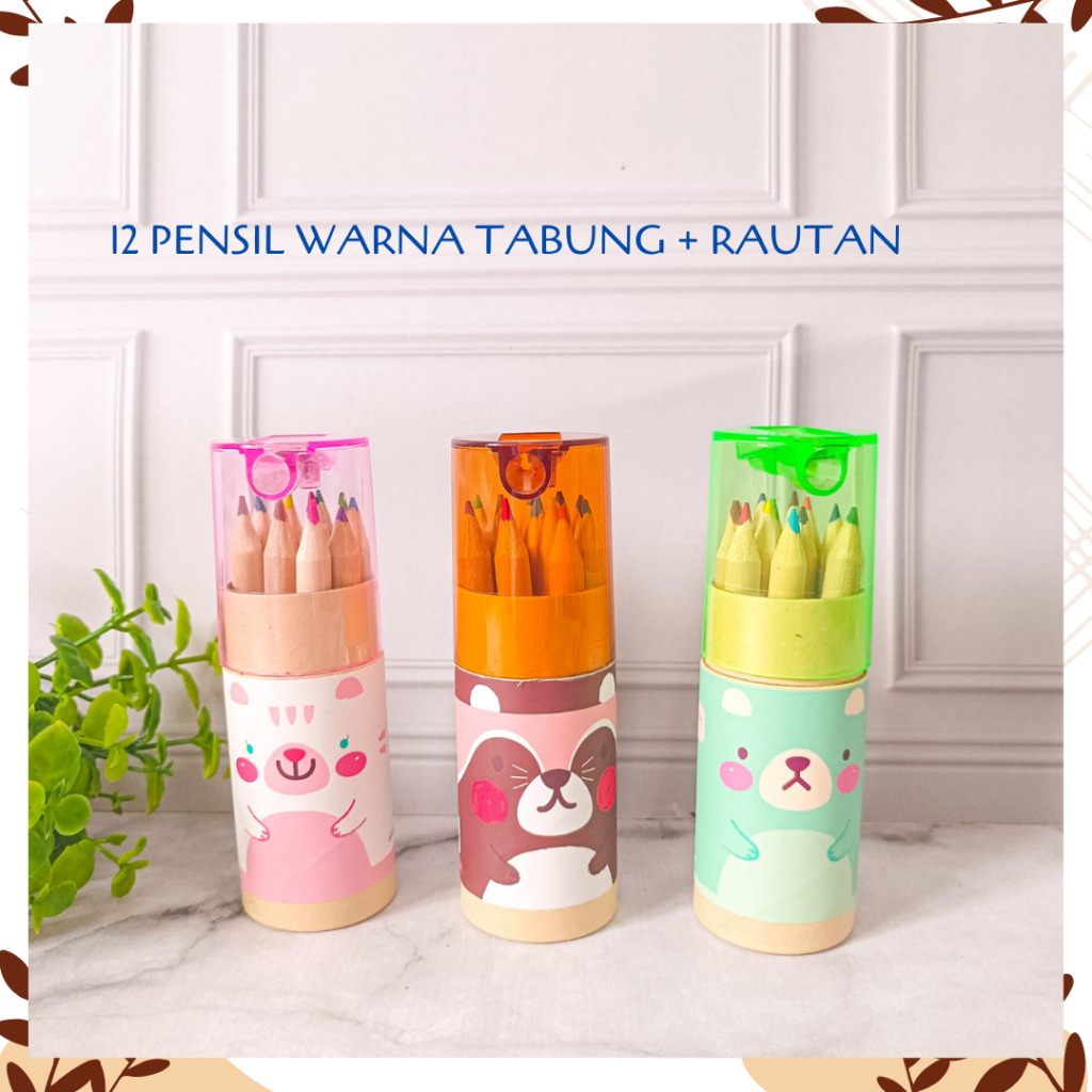 

12 PENSIL WARNA TABUNG + RAUTAN ALAT TULIS WARNA WARNI MURAH COD