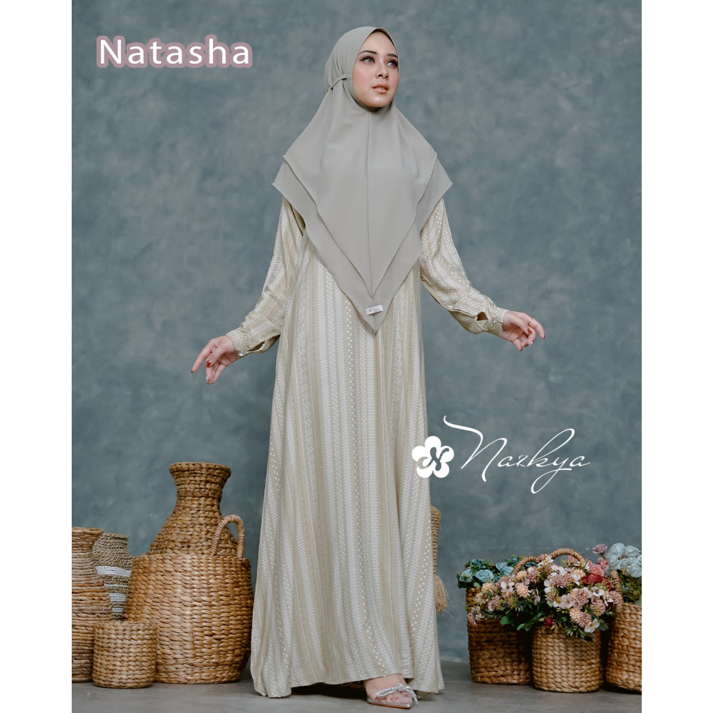 NATASHA NAZKYA GAMIS SET KHIMAR RAYON VISCOS PREMIUM DAILY VINTAGE HANGOUT OOTD WANITA MASA KINI