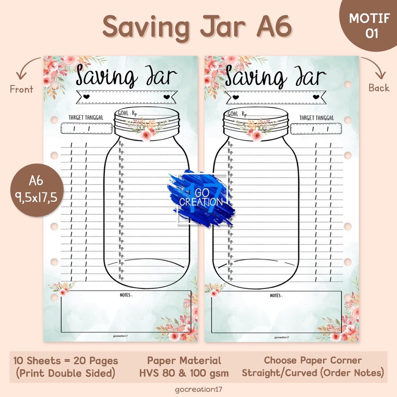 

KERTAS ISI BINDER A6 || SAVING JAR 01 Tabungan