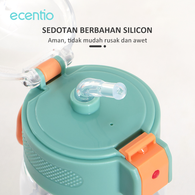 ecentio Botol Minum Anak Free Sticker Silikon Sedotan Karakter Tumbler Lucu Botol Air Minum BPA Free 500ml