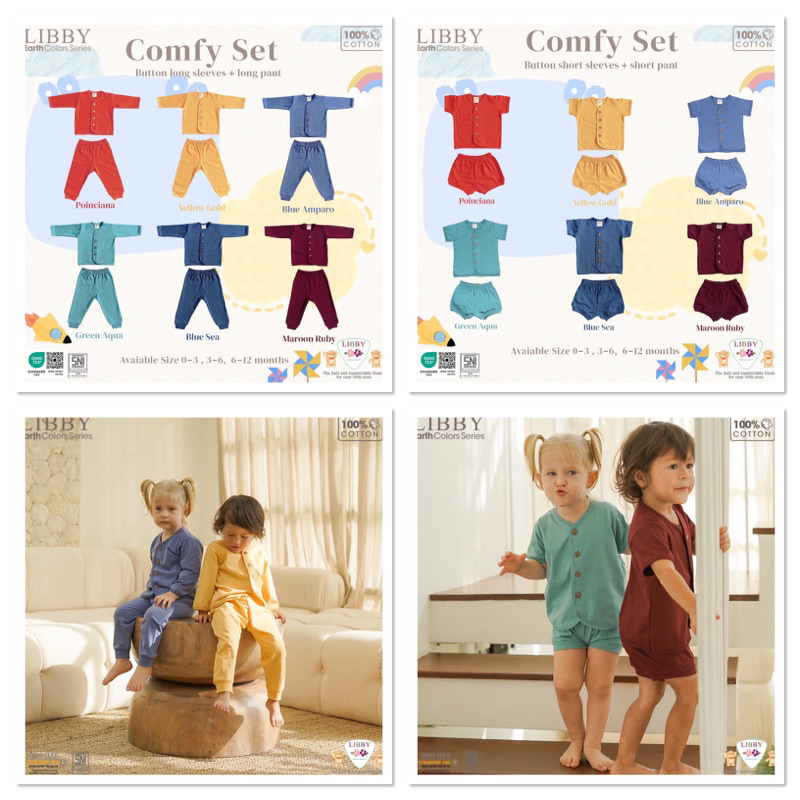 LIBBY COMFY Set Pendek / Panjang Warna Terbaru / Stelan Pendek LIBBY Kancing Depan