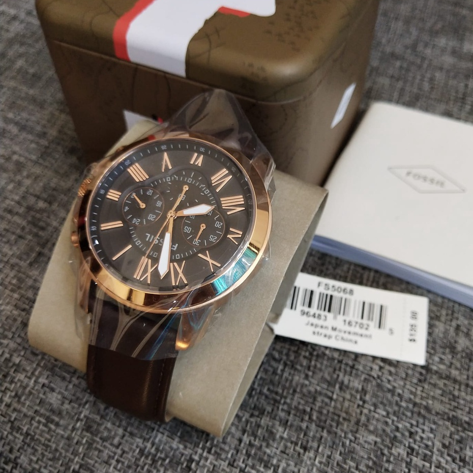 Fossil FS5068 Original Jam Tangan Pria Chrono Leather Strap FS-5068