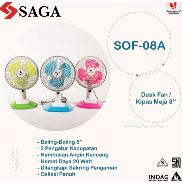 KIPAS ANGIN SAGA SOF08A DESK FAN SAGA SOF 08A 8INCH GARANSI 3 TAHUN