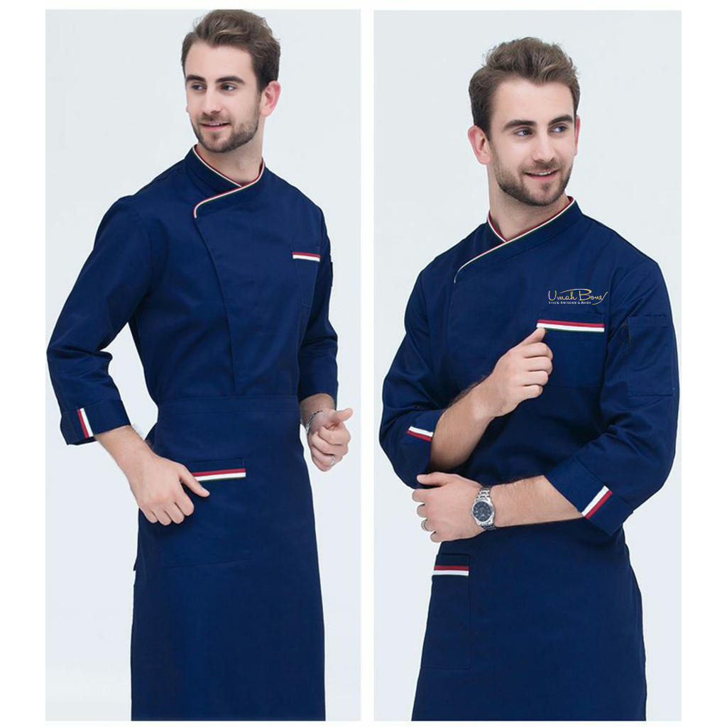 Baju chef/Seragam chef/baju koki pria atau wanita lengan panjang varian warna plus bordir logo