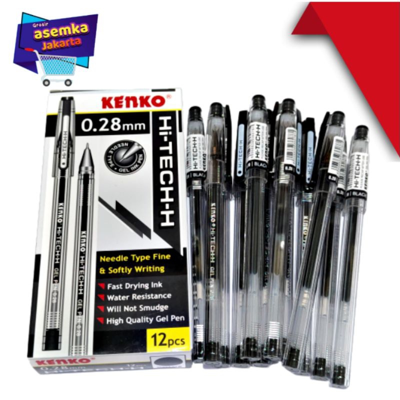 Bolpen Pulpen Gel Kenko 0,28mm Hi-Tech-H Pen Gel Berkualitas 12pcs