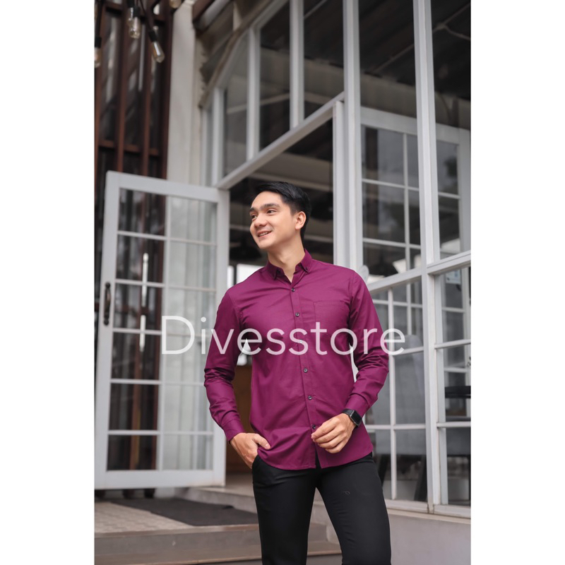 Kemeja pria cowok polos slimfit kasual basic HeM lengan panjang taro