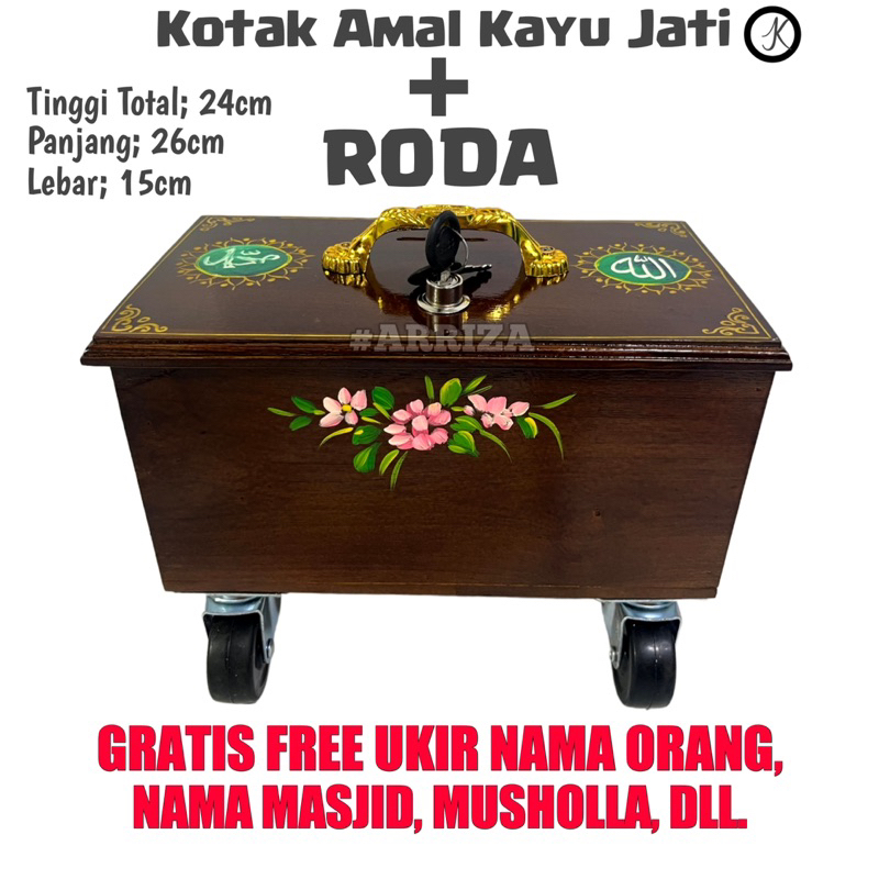 KOTAK AMAL + RODA /  KOTAK AMAL RODA KAYU JATI KOTAK INFAQ + RODA / CELENGAN / KOTAK DONASI + RODA / TEMPAT PENYIMPANAN UANG