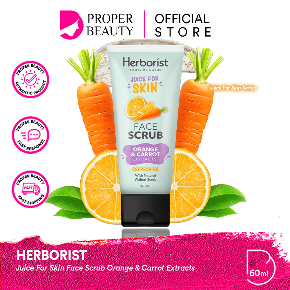 HERBORIST Juice For Skin Face Scrub Orange &amp; Carrot Extracts Indonesia / Pembersih Wajah 60g / Refreshing With Natural Walnut / Brightening Mencerahkan Peeling Eksfoliasi Exfo / Skincare Facial Care Kulit Muka / Body Serum Exfoliating Gel Mineral Lotion