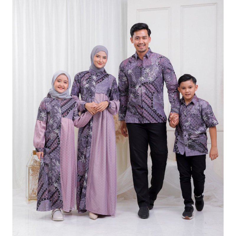 Revany ID - Set Couple Keluarga Ayra Gown Batik Lilac Modern