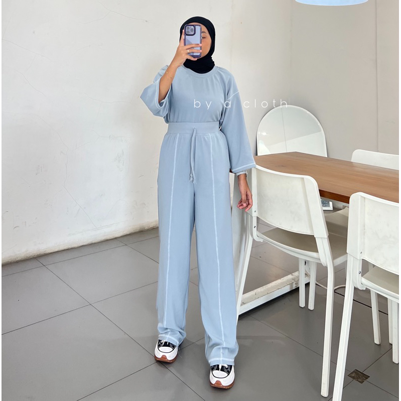 Milo Knit Set - One Set Wanita - Baju Wanita - Blouse Wanita - Baju Setelan Knit - Celana Kulot Knit Rib Panjang - Celana Anti Kusut - Loose Pants Highwaist Kulot Panjang