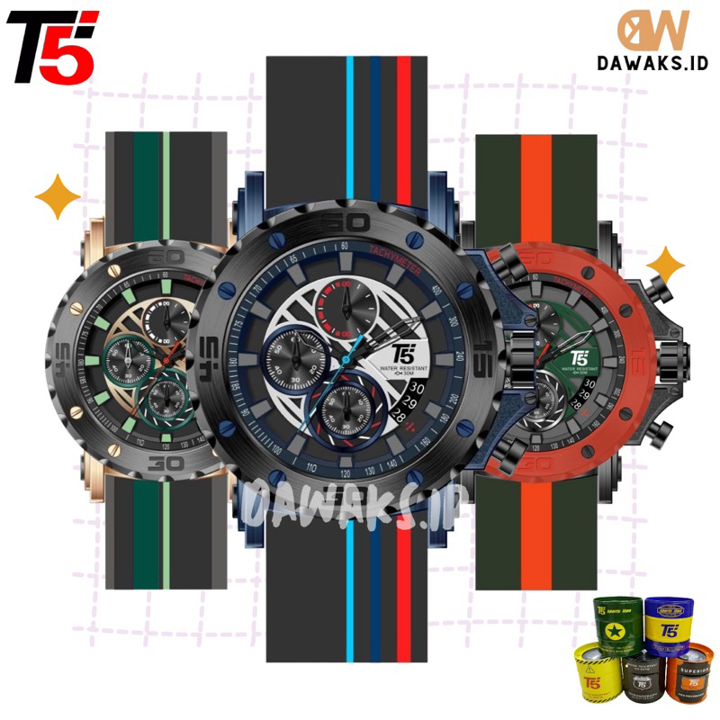 JAM TANGAN PRIA ANALOG T5 H3946G T5 3946 T5 H 3946G CHRONOGRAPH AKTIF TAHAN AIR FREEBOX+PAPERTAS JAM