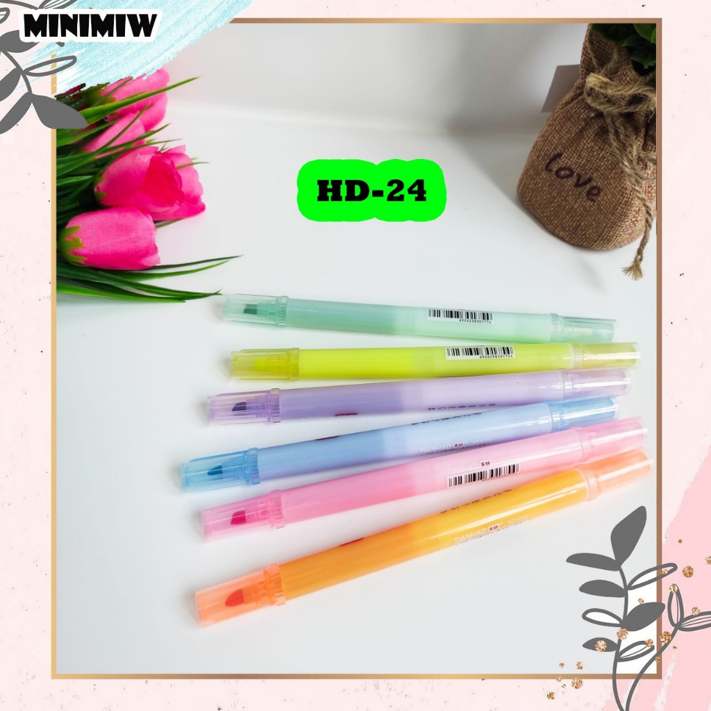 SET HIGHLIGHTER DUA SISI BISA DIHAPUS KODE HD-24 ISI 6 WARNA SPIDOL PASTEL STABILO WARNI