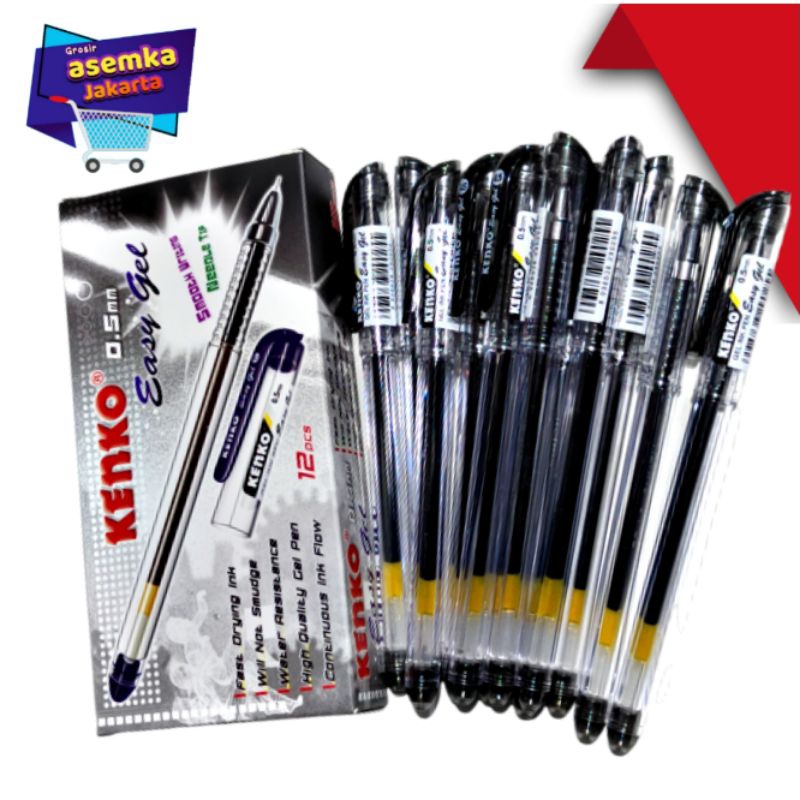 Bolpen Pulpen Gel Kenko Easy Gel 0.5mm 12pcs