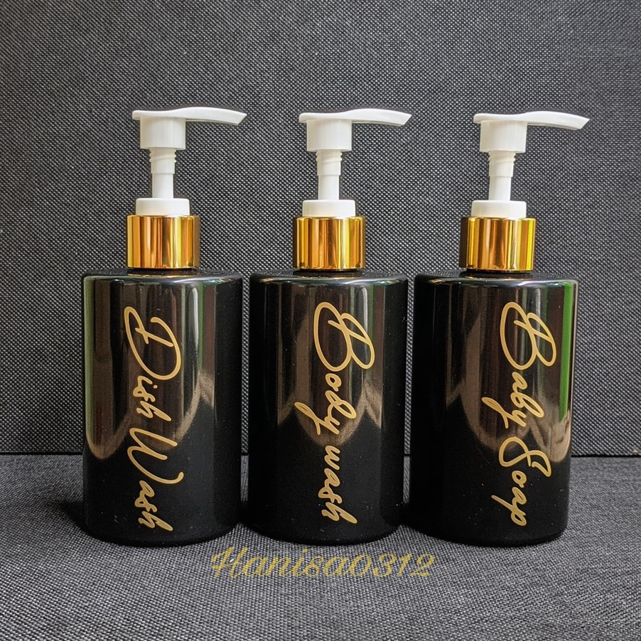 botol pump 250ml hitam / botol sabun cair pump lotion gold 250ml