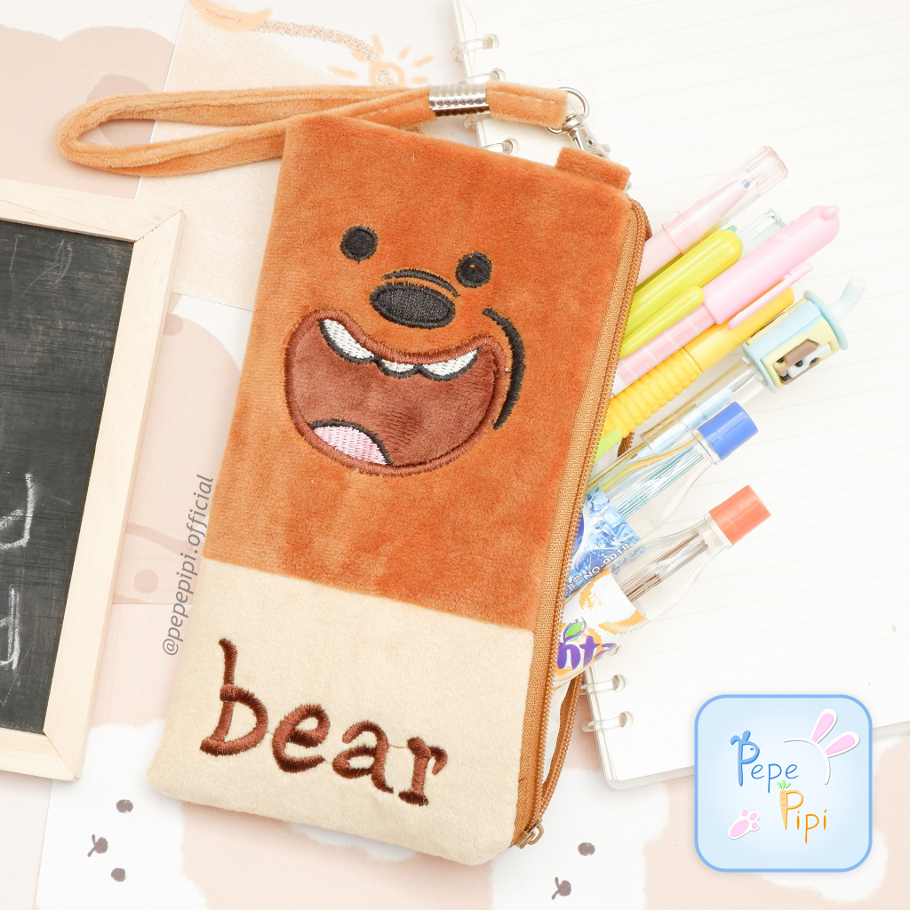 Kotak Pensil Plushy Persegi Panjang WBB We Bare Bear Plush Tempat Pensil Wadah Pensil Kostak Pouch makeup Kosmetik