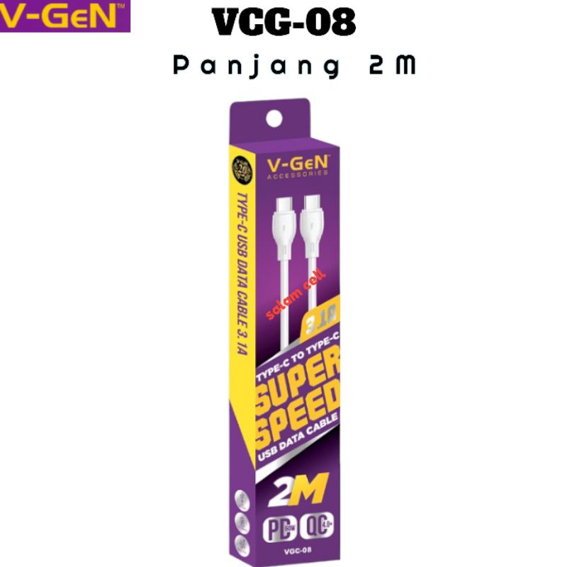 Kabel Data Type-C to Type-C V-Gen VGC-08 Super Speed Panjang 2M Original Vgen Garansi Resmi