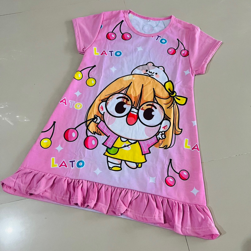 Dress Lato lato anak perempuan cewek gaun viral terbaru baju lato lato anak latolato ( Dress Lato Lato Rempel )