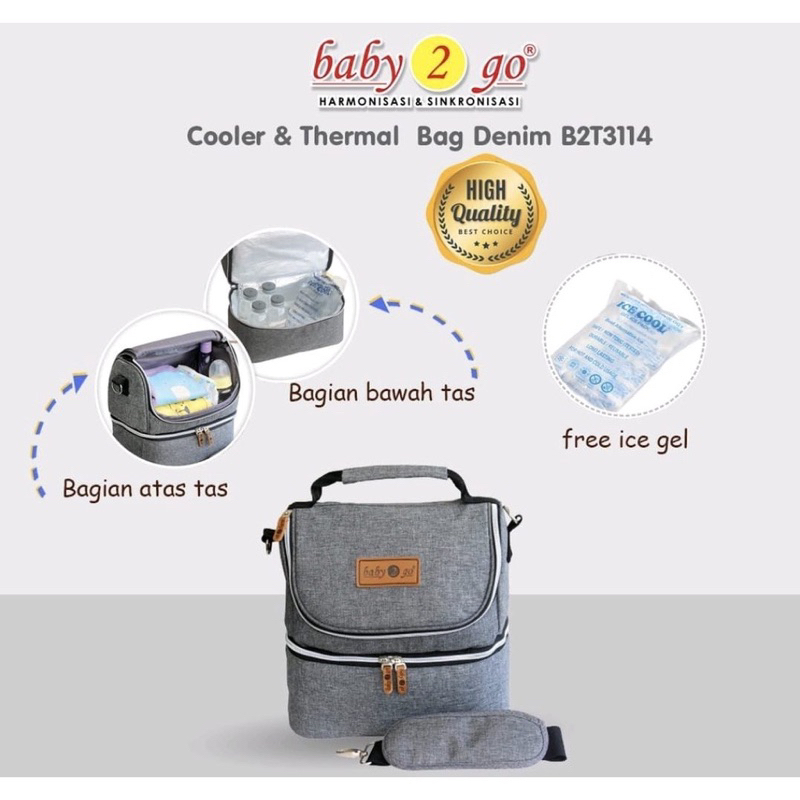BABY 2 GO Cooler Bag Asi Besar Thermal FREE ICE GEL B2T3114 / Cooler Bag Denim Baby 2 Go B2T3114
