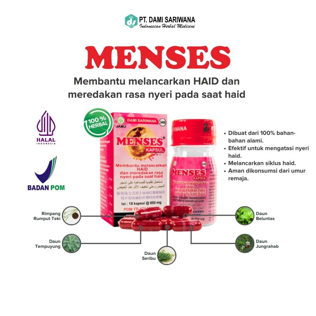 Jual Herbal Menses 18 Kapsul Pelancar Siklus Haid Pereda Nyeri Dami Sariwana Shopee Indonesia 1360