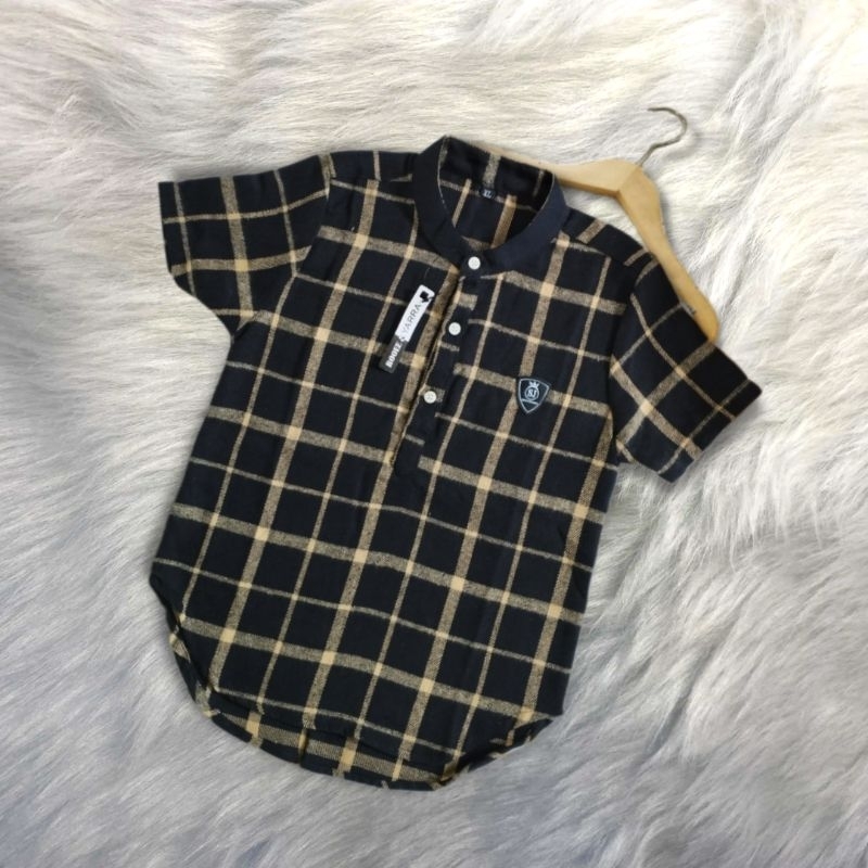 PROMO Baju Muslim Kemeja Kurta Flanel Anak Laki Laki Usia 2-6 Tahun lengan Pendek Motif Kotak Kotak Premium