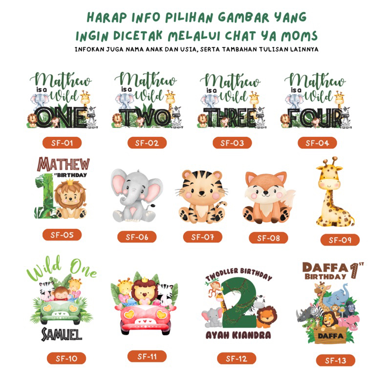 Atasan Kaos Anak Acara Ulang Tahun Ultah Couple Keluarga Family Custom Safari Binatang Zoo