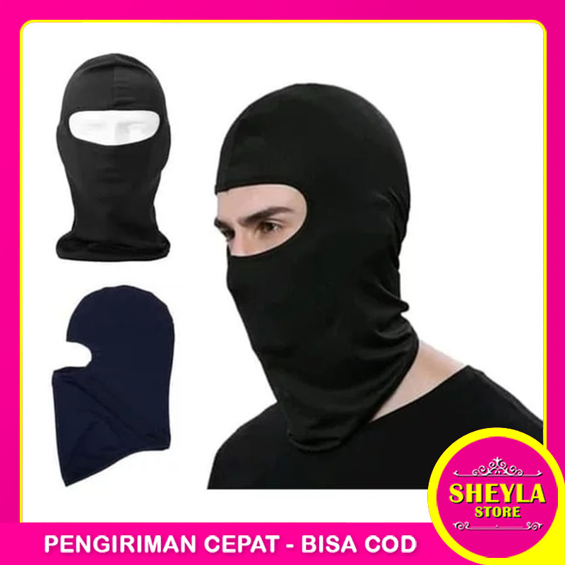 Masker Buff Ninja Full Face Balaclava Spandex Hitam Polos / Masker Motor Helm / TS-120