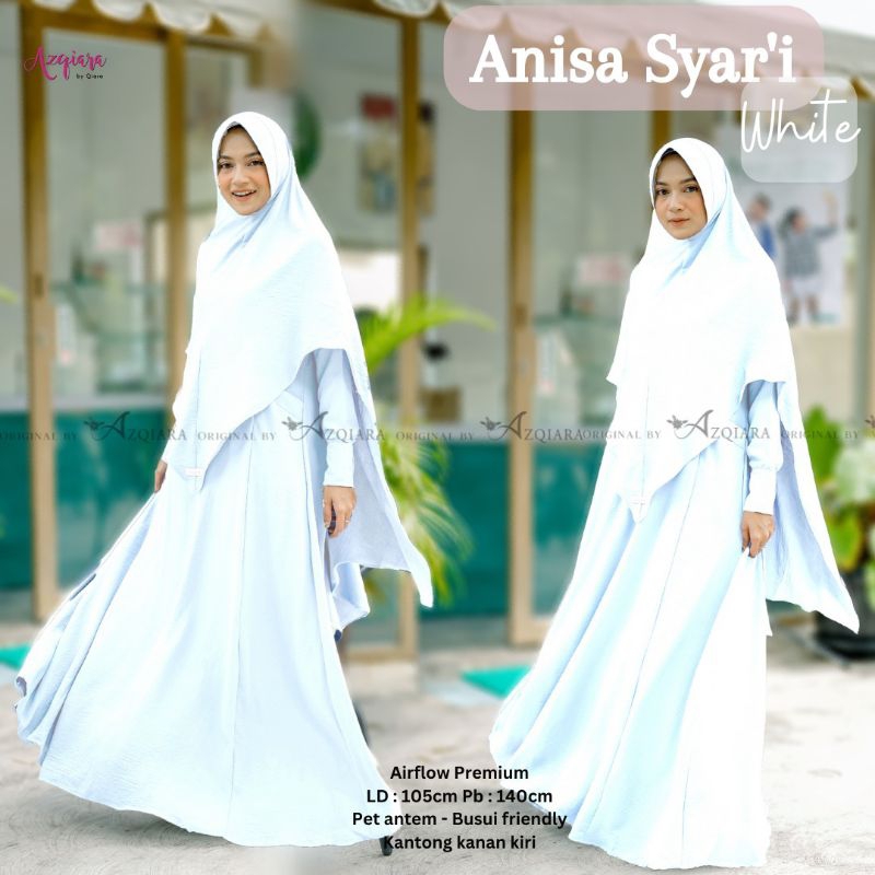 Gamis Crinkel Airflow ANISA Syari ORI Qiara Set Khimar Pet Antem Bahan Airflow Premium