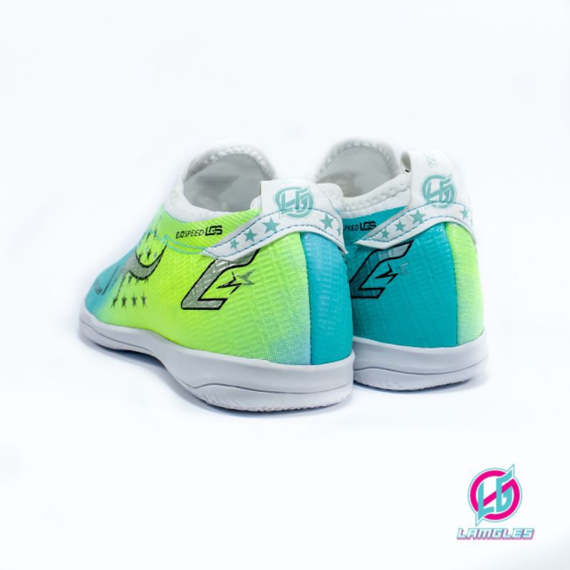 Lamgles - Sepatu Futsal Lamgles Star Anak Kecil Semi Boot Sol Rata Pelangi Biru Junior
