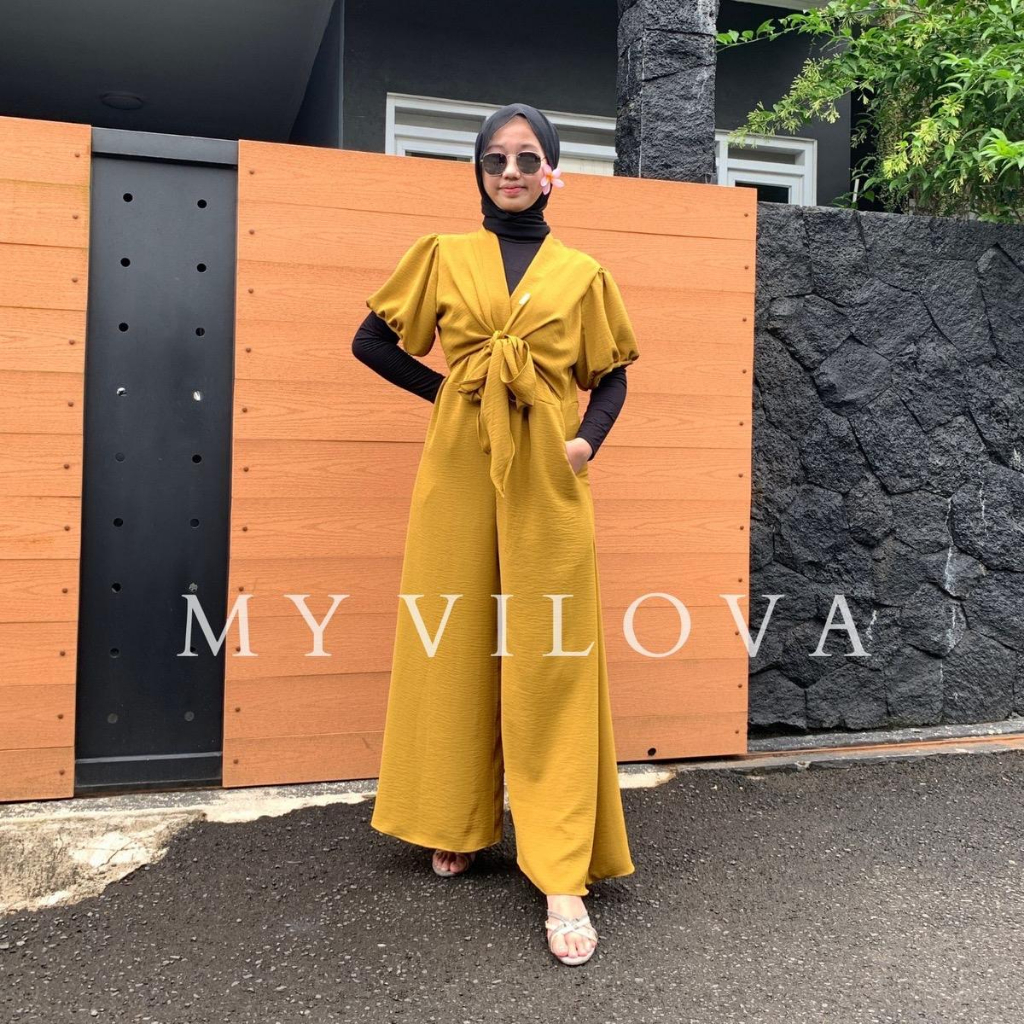 Kekinian Aurel Long Jumpsuit S-XL Premium Crinkle Airflow Fashion Muslim Wanita Terbaru COD Jumpsuit Crinkle Viral Setelan Crinkle Wanita Jumpsuit Crinkle Murah