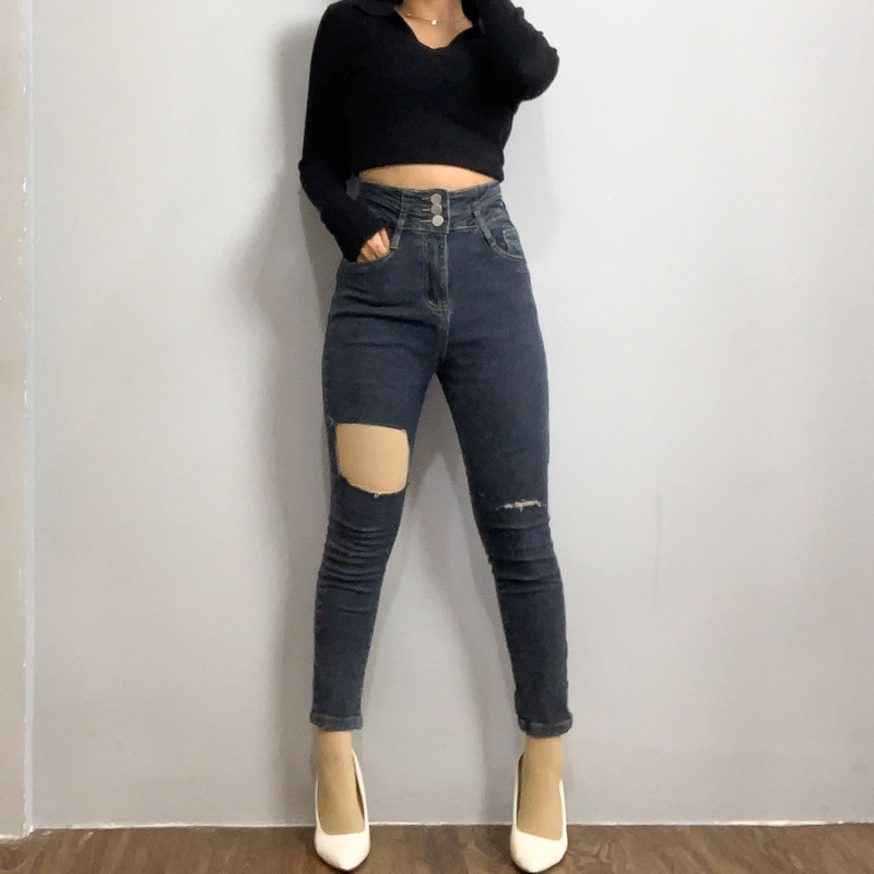 [LUXE.DLABEL] - Jeans 115 | Celana panjang Highwaist wanita Jeans import premium Jeans wanita polos ripped jeans High waist jeans wanita bkk Skinny Jeans High waist Baggy jeans Wideleg Jeans Kulot jeans Boyfriend jeans Wanita Kargo Jeans bangkok