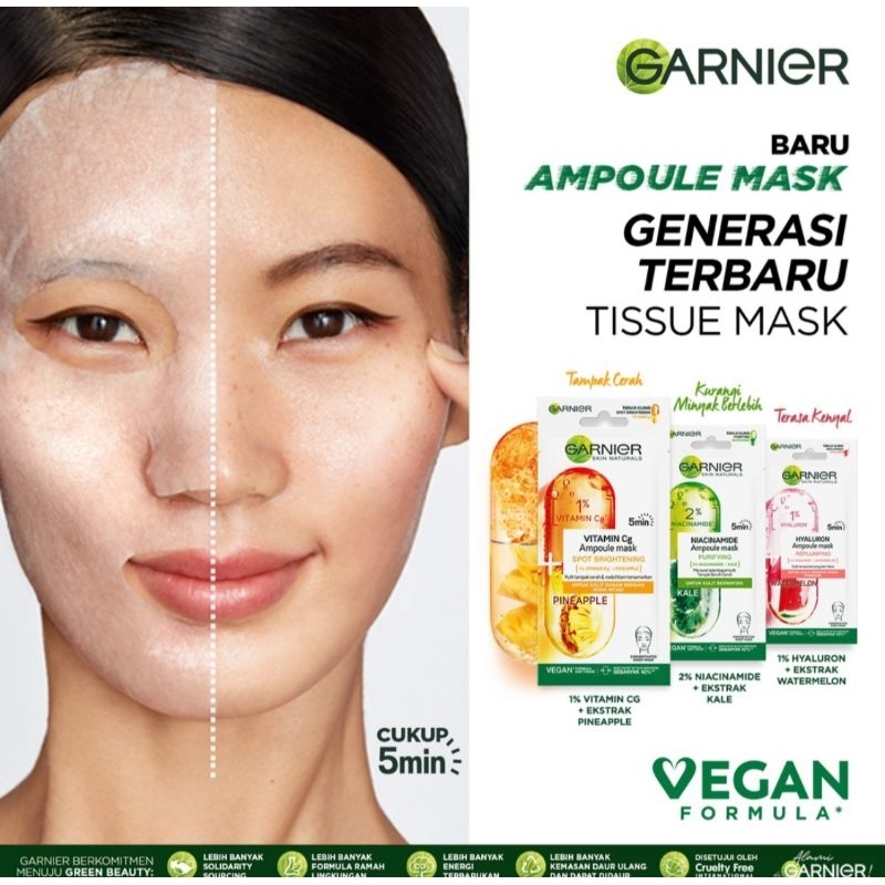 Garnier Ampoule Mask Vitamin C + Pineapple 1 pcs - Masker Wajah untuk Kulit Kusam &amp; Spot Brightening