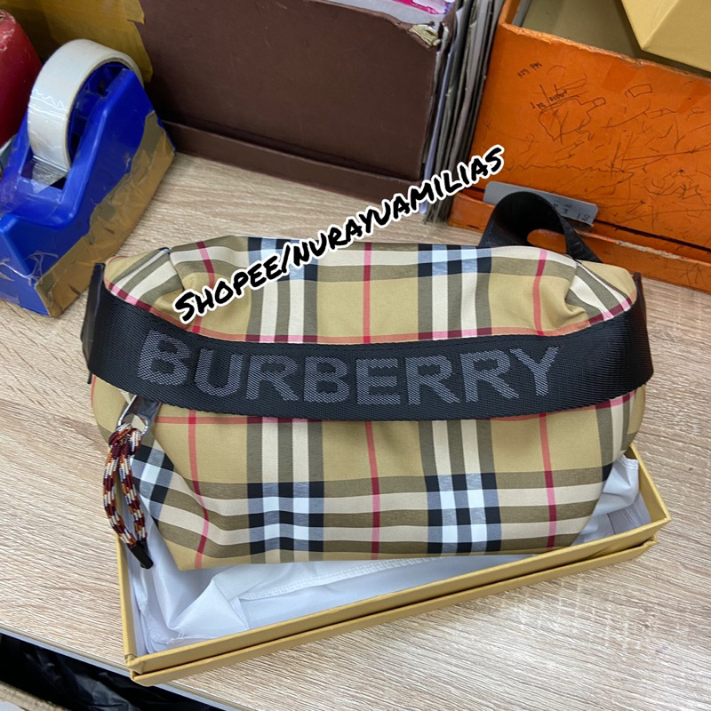 Tas Waistbag burberry import with box tas selempang pria wanita branded