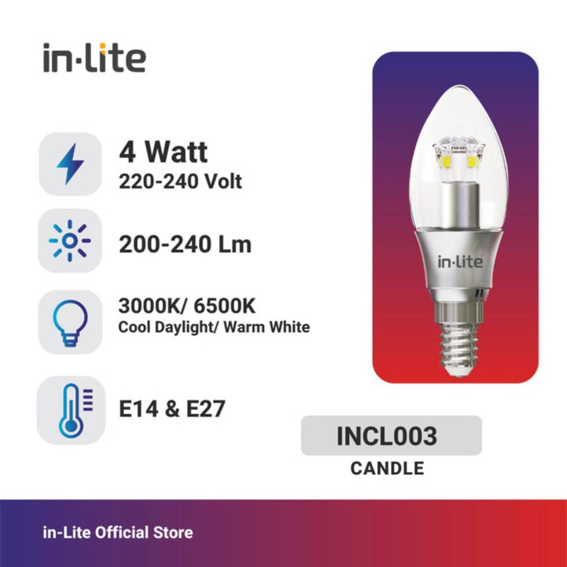 LED CANDLE / FILAMEN 4WATT FITTING E14 / E27 (IN-LITE)