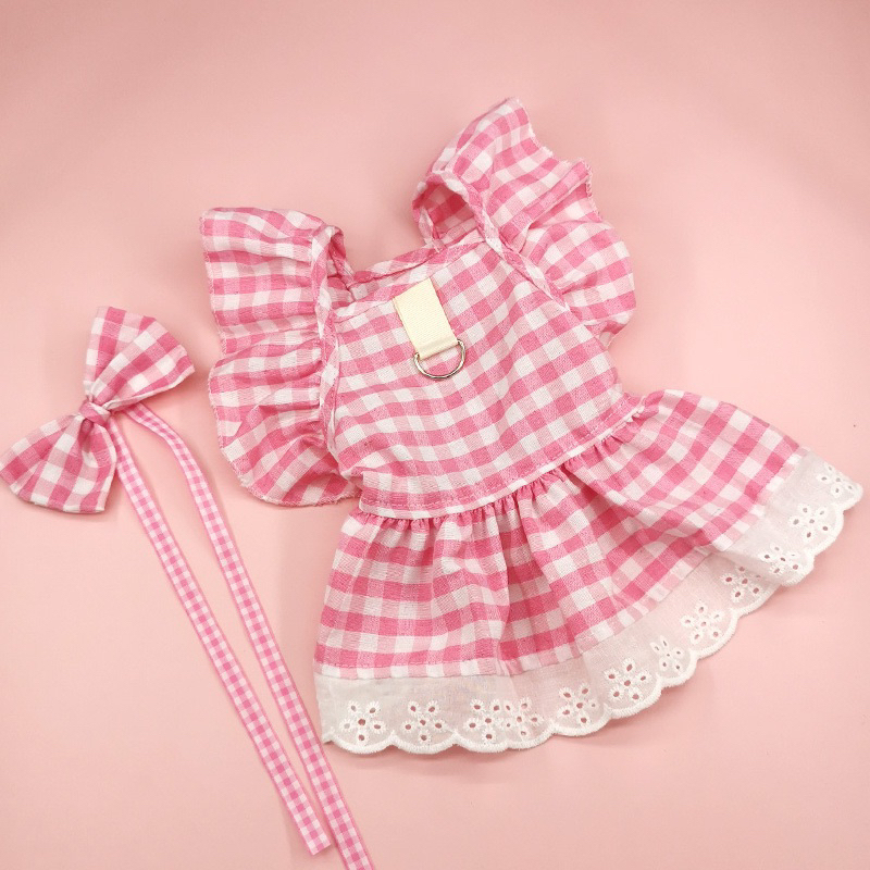 Narae pink plaid dress with head band ribbon