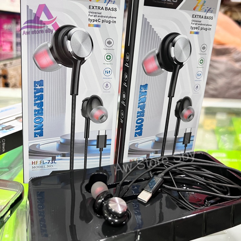 (FLECO F73C) Earphone Type C Hifi Sound Extra Bass Headset Jack Audio Usb Type C Plug in For A33 A53 M52 A73 S10 S20 S21 Note 10 20
